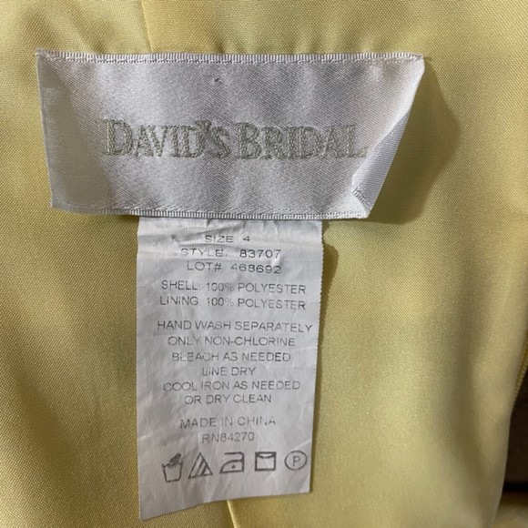 David’s Bridal Strapless Sheath Yellow Dress 100% Polyester Size 4 - Picture 5 of 5